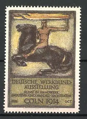 Reklamemarke Cöln, Deutsche Werkbund-Ausstellung 1914, nackter Reiter mit Fackel
