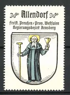Reklamemarke Allendorf, Freistaat Sachsen, Prov. Westfalen, Reg.-Bez. Arnsberg, Stadtwappen