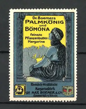 Reklamemarke Dr. Boemers Palmkönig & Bömona, feinste Pflanzenbutter-Margarine, Amazone blickt zum Wald