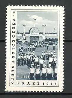 Reklamemarke Prag, X. Vsesokolsky Slet v 1938, Sportler auf dem Platz