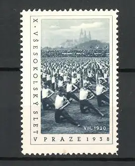 Reklamemarke Prag, X. Vsesokolsky Slet v 1938, Sportler auf dem Platz