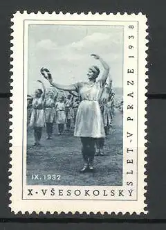 Reklamemarke Prag, X. Vsesokolsky Slet v 1938, Sportlerinnen beim Tanz
