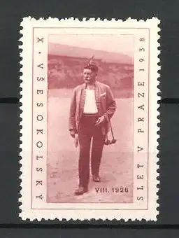 Reklamemarke Prag, X. Vsesokolsky Slet v 1938, alter Mann