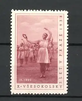 Reklamemarke Prag, X. Vsesokolsky Slet v 1938, Sportlerinnen beim Tanz