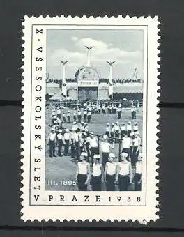 Reklamemarke Prag, X. Vsesokolsky Slet v 1938, Sportler auf dem Platz