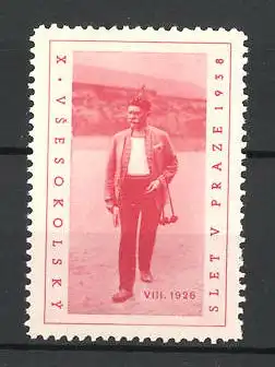 Reklamemarke Prag, X. Vsesokolsky Slet v 1938, alter Mann