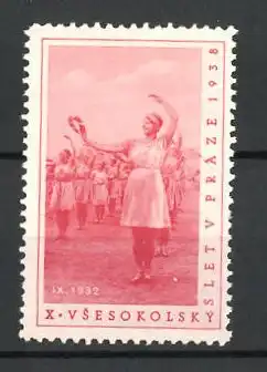 Reklamemarke Prag, X. Vsesokolsky Slet v 1938, Sportlerinnen beim Tanz