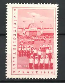 Reklamemarke Prag, X. Vsesokolsky Slet v 1938, Sportler auf dem Platz
