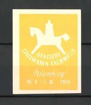 Reklamemarke Nürnberg, Deutsche Spielwaren Fachmesse 1956, Schaukelpferd