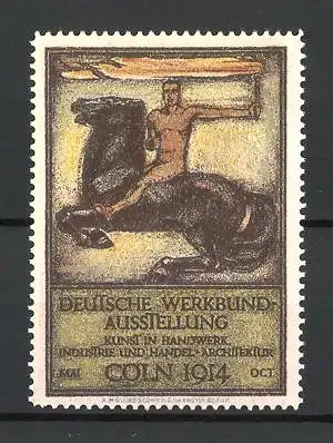Reklamemarke Cöln, Deutsche Werkbund-Ausstellung 1914, Reiter mit Fackel