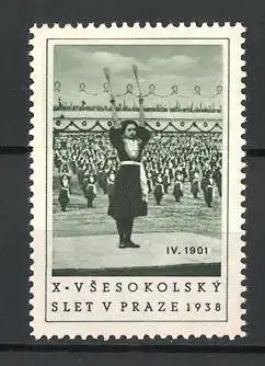 Reklamemarke Prag, X. Vsesokolsky Slet v 1938, Keulen-Akrobatin