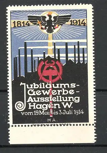 Reklamemarke Hagen, Jubiläums-Gewerbe-Ausstellung 1914, Messelogo