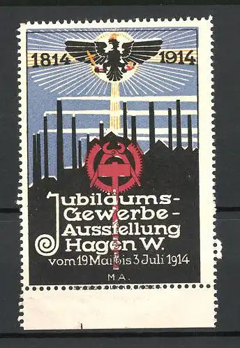 Reklamemarke Hagen, Jubiläums-Gewerbe-Ausstellung 1914, Messelogo