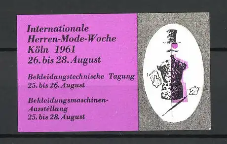 Reklamemarke Köln, Internationale Herren-Mode-Woche 1961, Kleiderpuppe