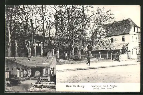 AK Neu-Isenburg, Gasthaus Emil Ziegler mit Innenansicht