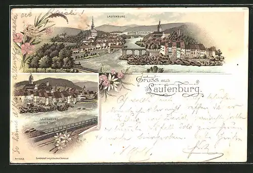 Lithographie Laufenburg, Panoramablick auf den Ort