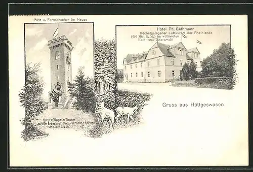 AK Hüttgeswasen, Hotel Ph. Gethmann, Kaiser Wilhelm-Turm