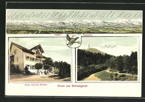 AK Schweigmatt, Partie am Hotel Haus Eduard Klemm, Die hohe Möhr und Bergpanorama