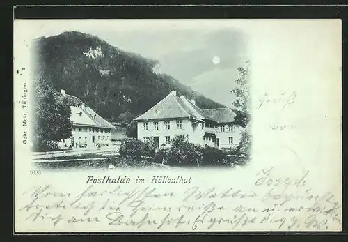 Mondschein-AK Posthalde i. Höllenthal, Häuserpartie im Ort