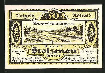 Notgeld Stolzenau 1921, 50 Pfennig, Wesermarsch, Vers von Wilhelm Busch