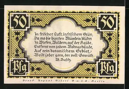 Notgeld Stolzenau 1921, 50 Pfennig, Wesermarsch, Vers von Wilhelm Busch