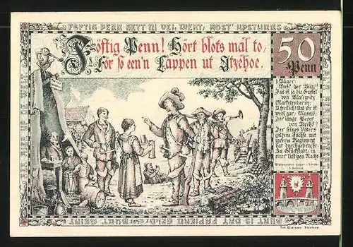 Notgeld Itzehoe 1921, 50 Pfennig, das Lager der Kaiserlichen und Stadtwappen