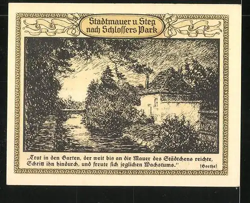 Notgeld Emmendingen 1921, 50 Pfennig, Stadtwappen, Stadtmauer und Steg