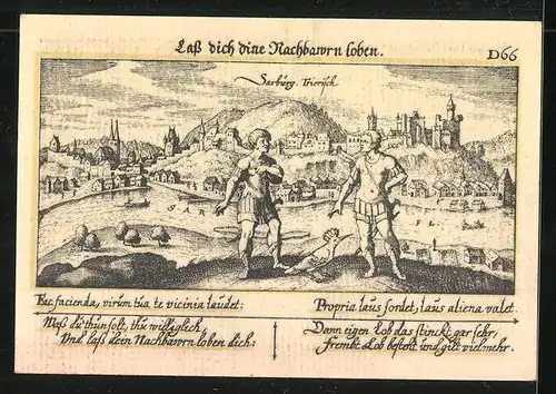 Notgeld Saarburg (Rheinland), 50 Pfennig, Stadtwappen, Ortsansicht aus alter Zeit