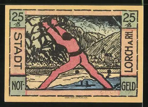 Notgeld Lorch 1921, 25 Pfennig, Mann am Ortsrand, Siegel