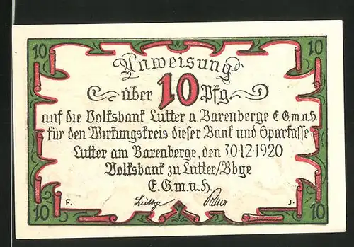 Notgeld Lutter 1920, 10 Pfennig, Die Flucht Christians von Dänemark nach der Schlacht