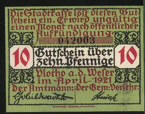 Notgeld Vlotho 1921, 10 Pfennig, Wappen