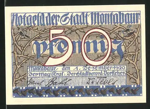 Notgeld Montabaur 1920, 50 Pfennig, Ortswappen, Burg