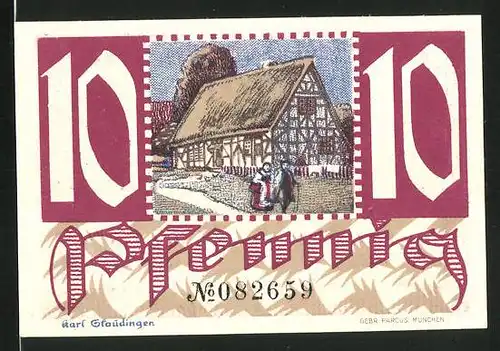 Notgeld Montabaur 1920, 10 Pfennig, Bauernhof, Engel mit Stadtwappen