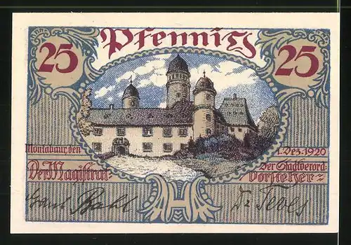 Notgeld Montabaur 1920, 25 Pfennig, Schloss