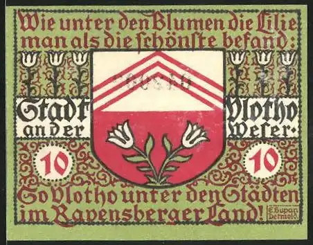 Notgeld Vlotho 1921, 10 Pfennig, Stadtwappen
