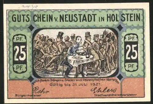 Notgeld Neustadt in Holstein 1921, 25 Pfennig, Holstein wird übergeben, Leuchtturm Pelzerhaken
