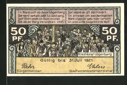 Notgeld Neustadt in Holstein 1921, 50 Pfennig, Niestäster Lögenbarg, Augusta-Victoria-Warte