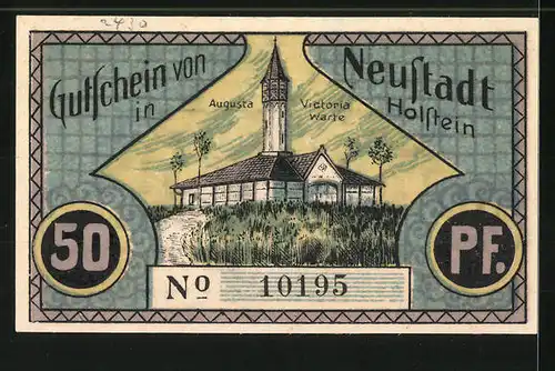 Notgeld Neustadt in Holstein 1921, 50 Pfennig, Niestäster Lögenbarg, Augusta-Victoria-Warte