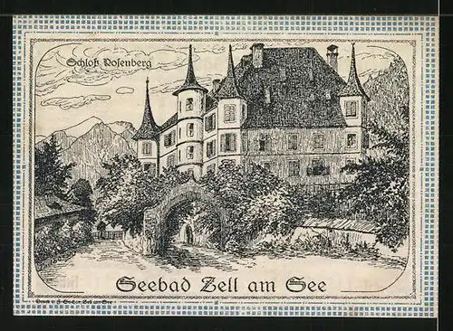 Notgeld Zell am See 1920, 10 Heller, Kirchturm und Seemotiv, Schloss Rosenberg