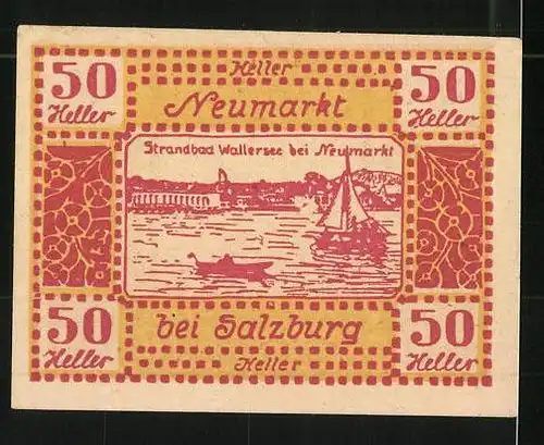 Notgeld Neumarkt am Wallersee 1920, 50 Heller, Strandbad Wallersee, Ortsansicht