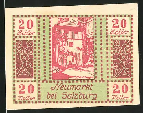Notgeld Neumarkt am Wallersee 1920, 50 Heller, Schanzbogen, Ortsansicht