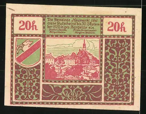 Notgeld Neumarkt am Wallersee 1920, 50 Heller, Schanzbogen, Ortsansicht