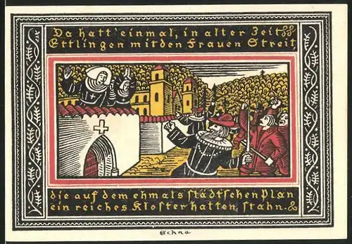 Notgeld Ettlingen 1921, 50 Pfennig, Stadtwappen, Belagerung der Stadt