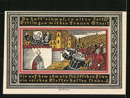 Notgeld Ettlingen 1921, 50 Pfennig, Stadtwappen, Belagerung der Stadt