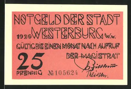 Notgeld Westerburg 1920, 25 Pfennig, Blumen