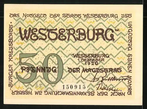 Notgeld Westerburg 1920, 50 Pfennig, Schloss und Stadtwappen