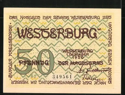 Notgeld Westerburg 1920, 50 Pfennig, Irmtrautsches Vasallenhaus und Stadtwappen
