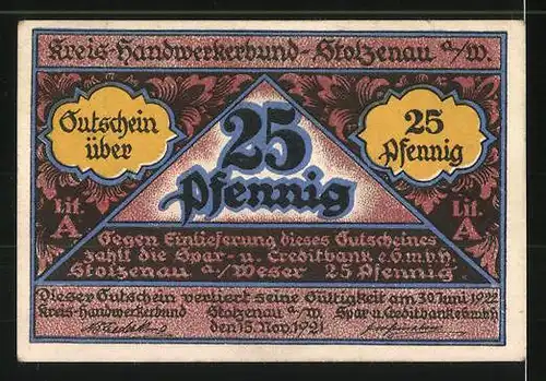 Notgeld Stolzenau an der Weser 1921, 25 Pfennig, Gildewappen und Maler