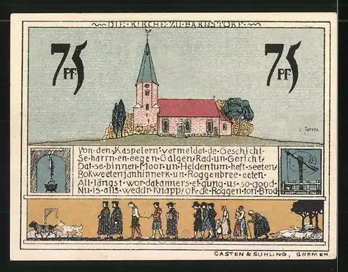 Notgeld Diepholz 1921, 75 Pfennig, Stadtwappen, Kirche