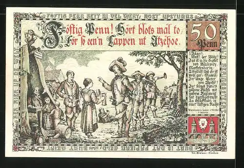 Notgeld Itzehoe 1920, 50 Pfennig, Soldaten versorgen sich beim Marketender